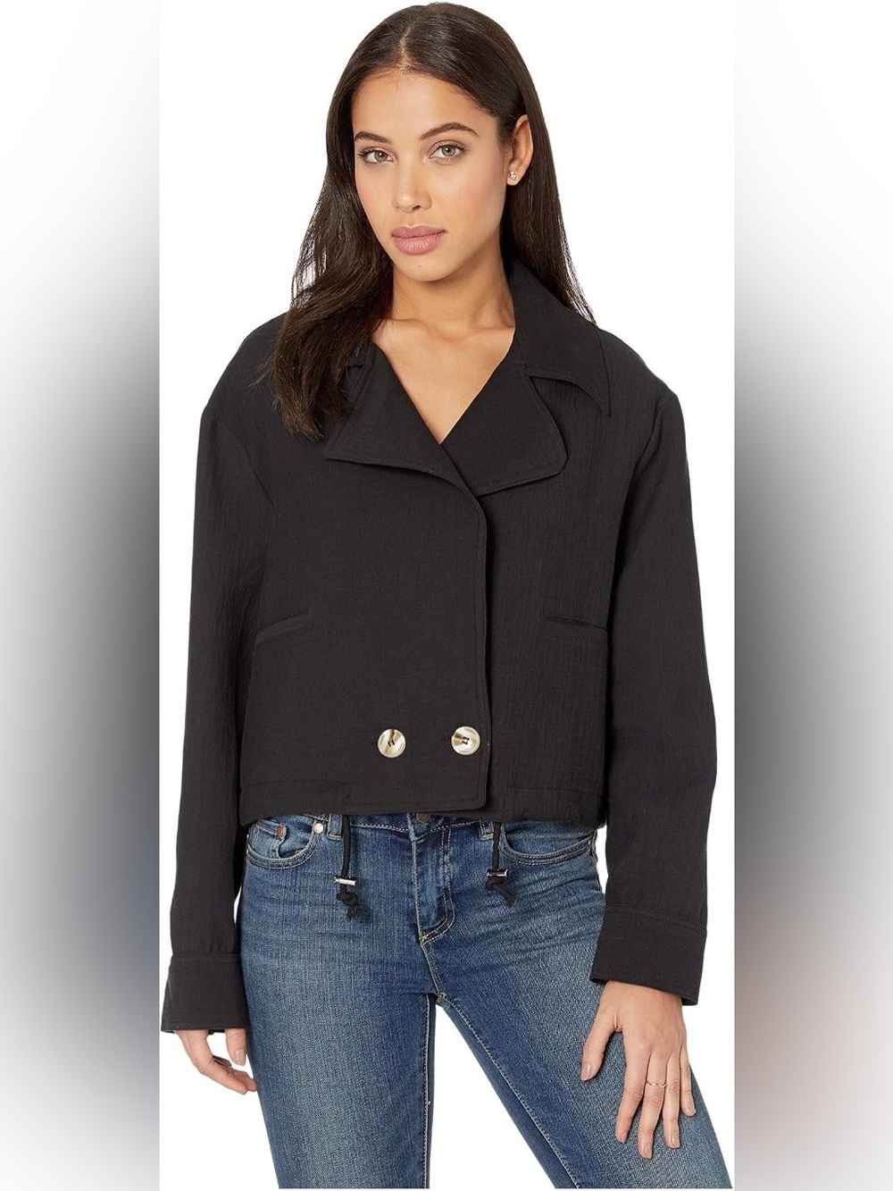 REVOLVE ASTR the label Black Cropped Double-Button Blazer Jacket| size M